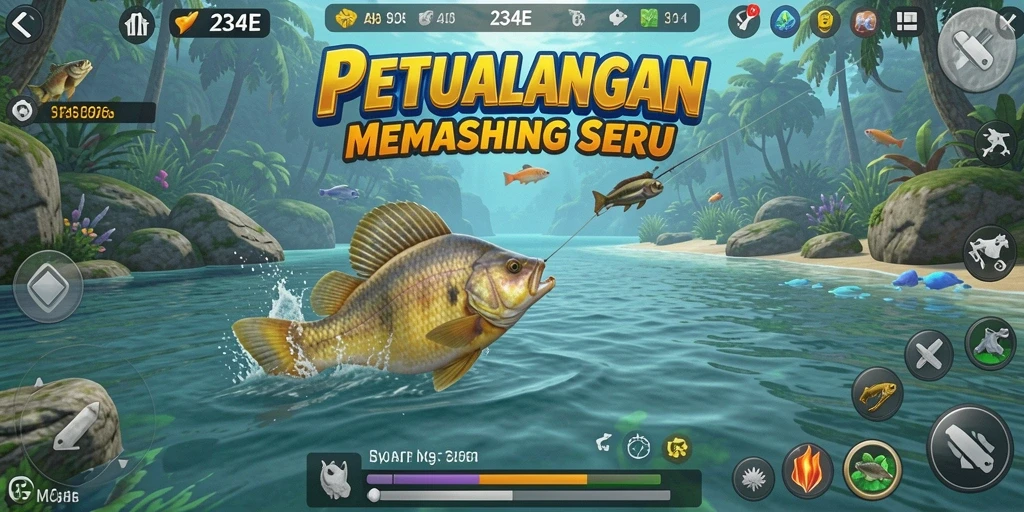 Gameplay menarik dari <strong>234E</strong> saat menangkap ikan di laut.
